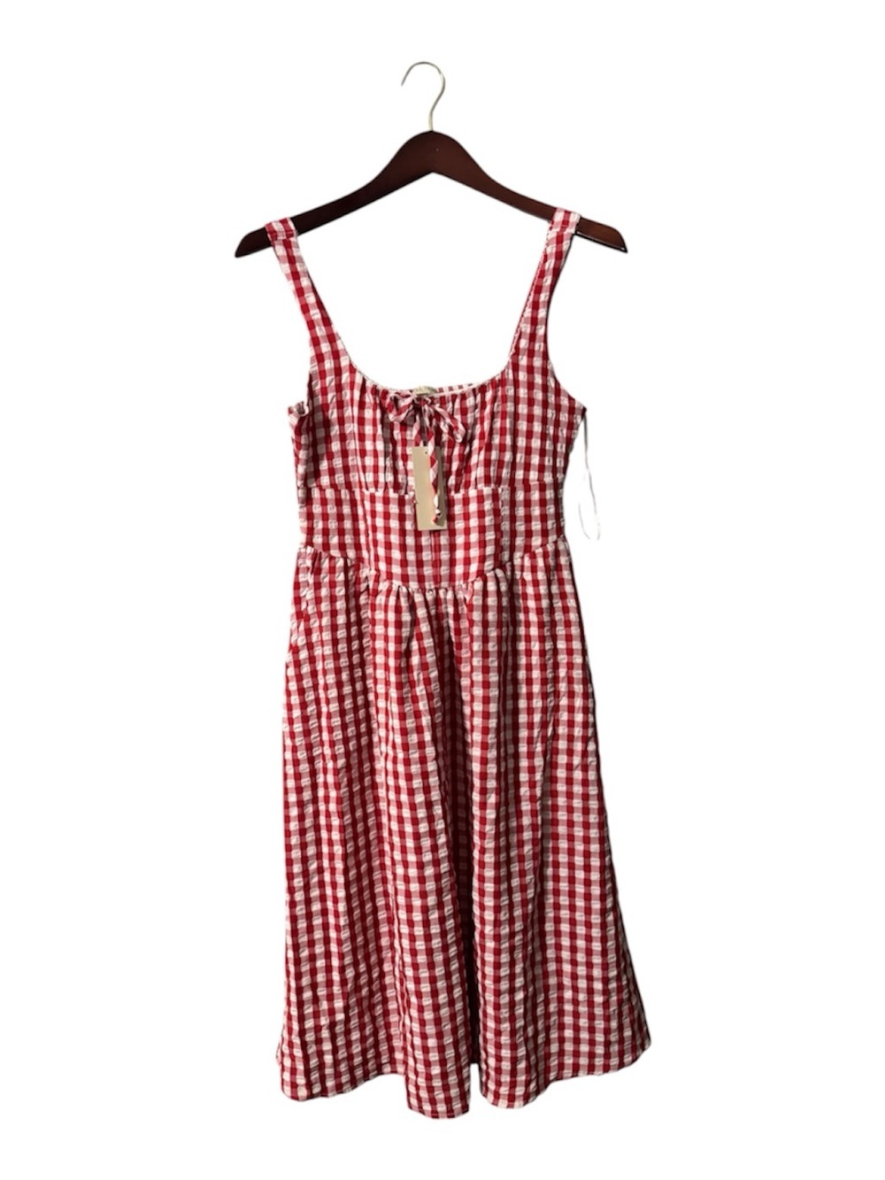NWT Thirty Thirty LA Red Gingham Tie Front Midi Dress Size XL